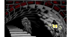 Drawing of Ghost by flowerpot