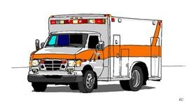 Drawing of Ambulance by flowerpot