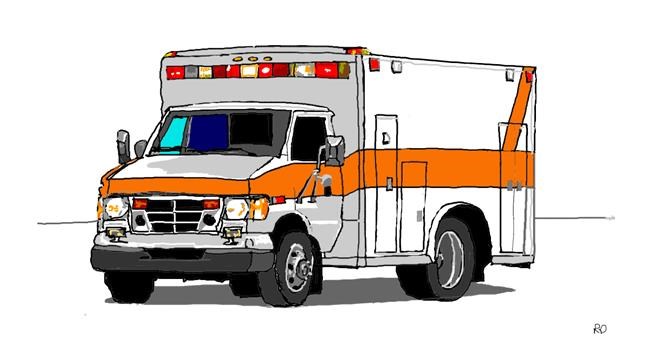 Drawing of Ambulance by flowerpot