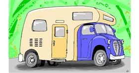 Drawing of Van by flowerpot