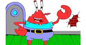 Drawing of Mr. Krabs (spongebob) by flowerpot