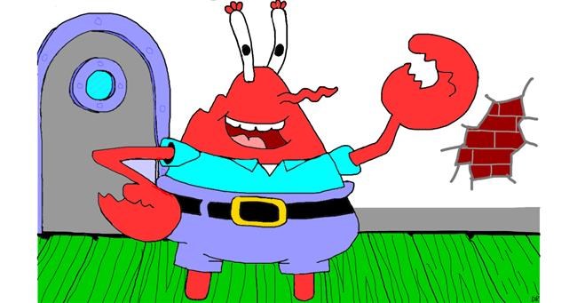 Drawing of Mr. Krabs (spongebob) by flowerpot