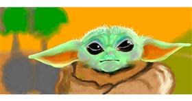 Drawing of Baby Yoda by Debidolittle