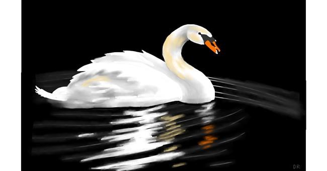 Drawing of Swan by flowerpot