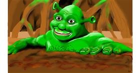 Drawing of Shrek by flowerpot