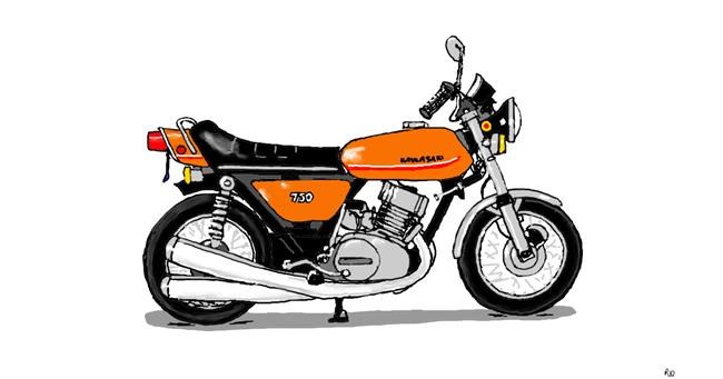 Drawing of Motorbike by flowerpot