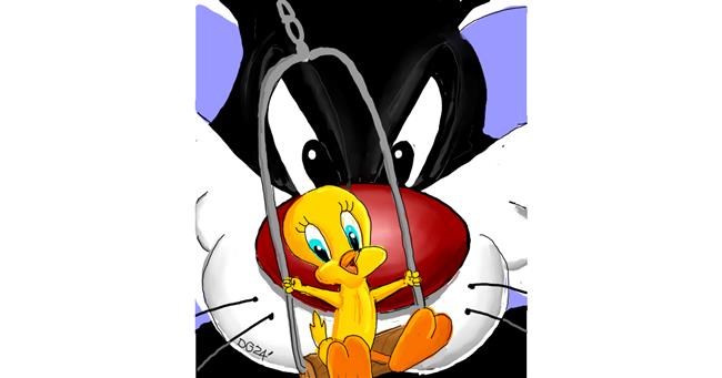 Drawing of Tweety Bird by GreyhoundMama