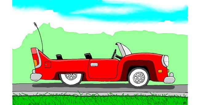 Drawing of Car by flowerpot