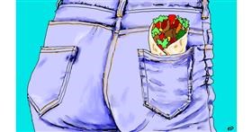 Drawing of Burrito by flowerpot
