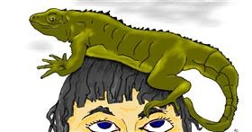 Drawing of Lizard by flowerpot