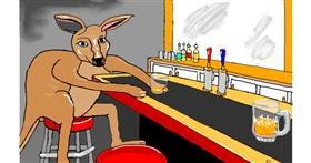 Drawing of Kangaroo by flowerpot