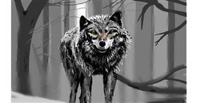 Drawing of Wolf by flowerpot