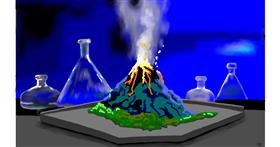 Drawing of Volcano by flowerpot