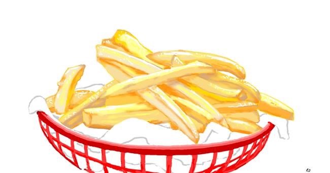 Drawing of French fries by flowerpot