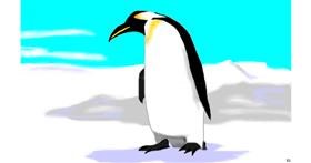 Drawing of Penguin by flowerpot