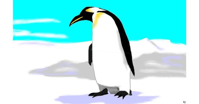 Drawing of Penguin by flowerpot