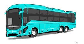 Drawing of Bus by flowerpot