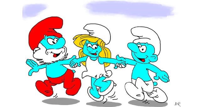 Drawing of Smurf by flowerpot