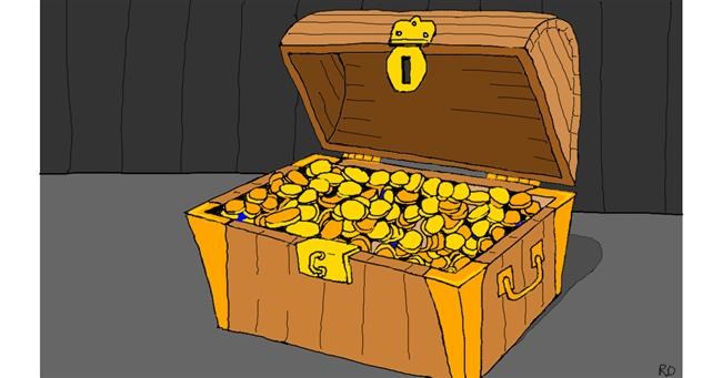 Drawing of Treasure chest by flowerpot