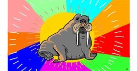 Drawing of Walrus by flowerpot