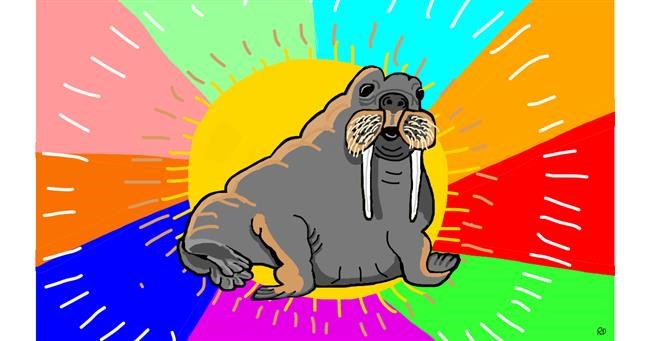 Drawing of Walrus by flowerpot