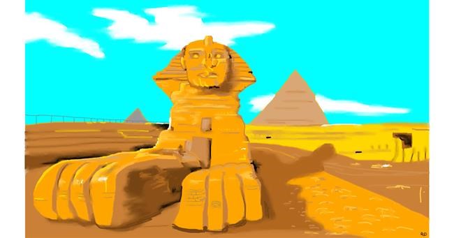 Drawing of Sphinx by flowerpot