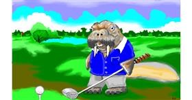 Drawing of Walrus by flowerpot