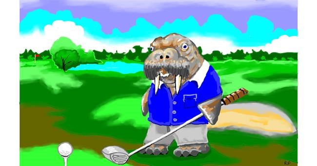 Drawing of Walrus by flowerpot