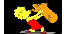 Drawing of Lisa Simpson by flowerpot