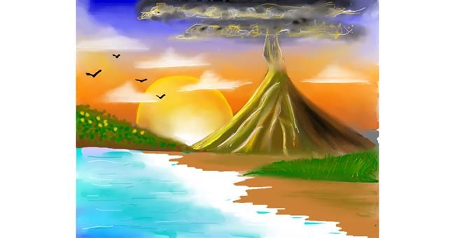 Drawing of Volcano by Tokyo