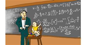 Drawing of Teacher by flowerpot