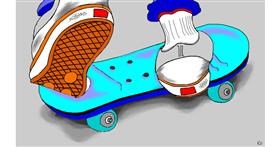 Drawing of Skateboard by flowerpot