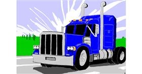 Drawing of Truck by flowerpot