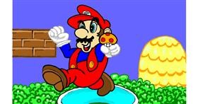 Drawing of Super Mario by flowerpot
