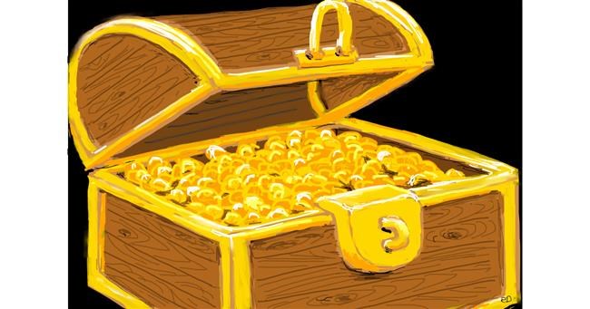 Drawing of Treasure chest by flowerpot