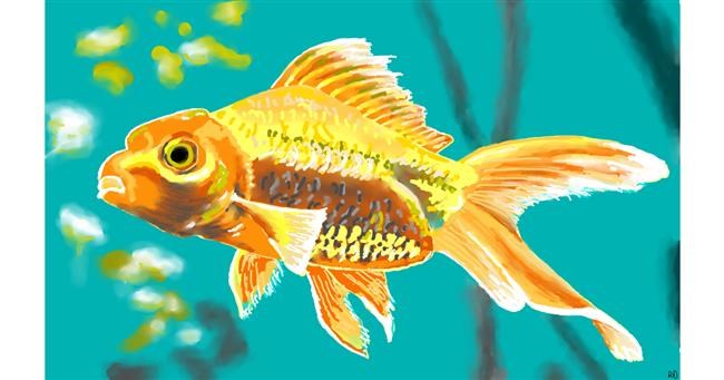 Drawing of Goldfish by flowerpot