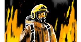 Drawing of Firefighter by flowerpot