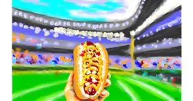 Drawing of Hotdog by flowerpot