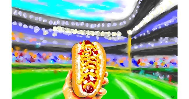 Drawing of Hotdog by flowerpot