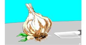 Drawing of Garlic by flowerpot