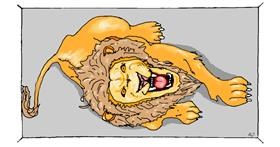 Drawing of Lion by flowerpot