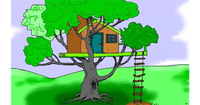 Drawing of Treehouse by flowerpot