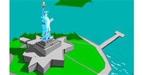 Drawing of Statue of Liberty by flowerpot