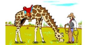 Drawing of Giraffe by flowerpot