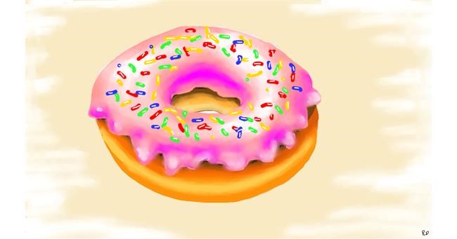 Drawing of Donut by flowerpot