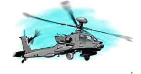 Drawing of Helicopter by flowerpot