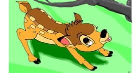 Drawing of Bambi by flowerpot